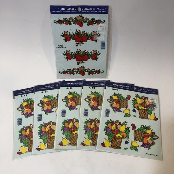 VTG Decals by Decoral Hand painted Fruits Berries Basket A-82 A-67 Colorful MCM - Picture 1 of 5